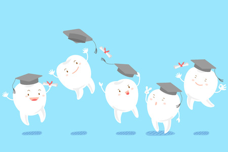 tooth take graduation hat on the blue backgroundのイラスト素材