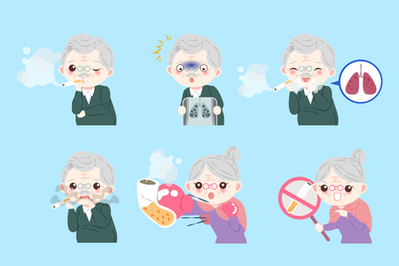 old people with health concept on the blue backgroundのイラスト素材