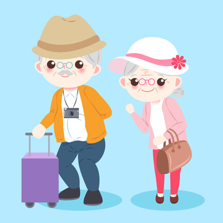 cartoon old couple on the blue backgroundのイラスト素材