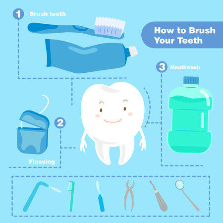 Cute cartoon tooth with health concept on blue backgroundのイラスト素材