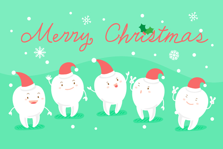 Tooth with christmas on the green backgroundのイラスト素材