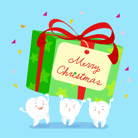 Tooth with christmas  on the blue backgroundのイラスト素材