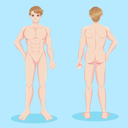 Cute cartoon man on the blue backgroundのイラスト素材