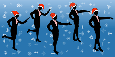 silhouette of business woman show something with merry christmasのイラスト素材