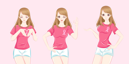woman with breast cancer prevention on the pink backgroundのイラスト素材