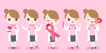 woman with breast cancer prevention on the pink backgroundのイラスト素材