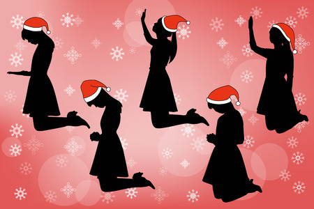 silhouette of woman pray with merry christmasのイラスト素材