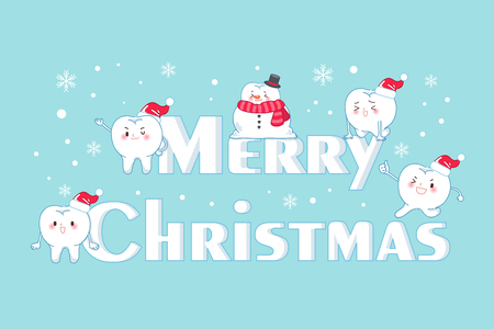 tooth with merry christmas on the green backgroundのイラスト素材