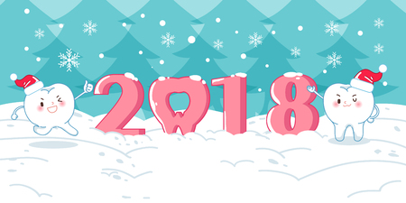 2018 teeth in snow with christmas on the blue backgroundのイラスト素材