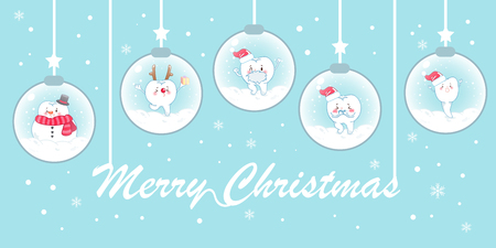 Teeth with christmas on snowglobe on the blue backgroundのイラスト素材