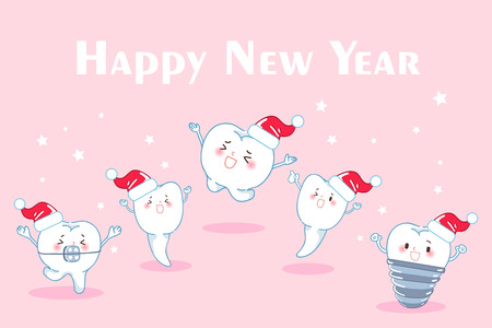 Teeth with christmas on the pink backgroundのイラスト素材