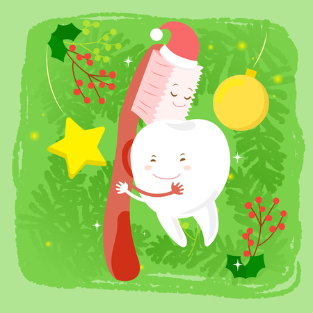 tooth with christmas on the green backgroundのイラスト素材