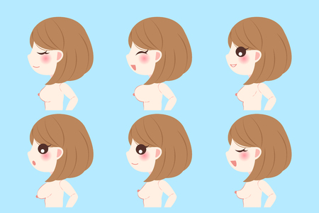 woman with different chest shape on the blue backgroundのイラスト素材