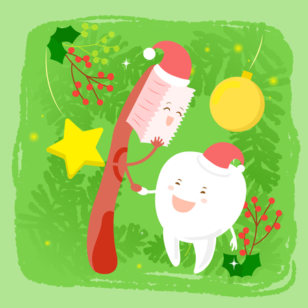 tooth with christmas on the green backgroundのイラスト素材