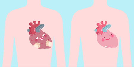 cute cartoon heart on the blue backgroundのイラスト素材