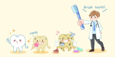 tooth with decay problem on the yellow backgroundのイラスト素材