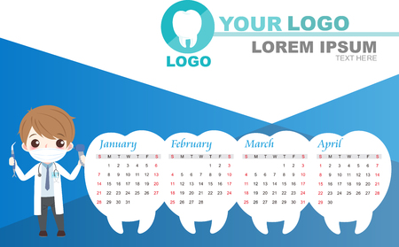 cute cartoon dentist with calender on the blue backgroundのイラスト素材