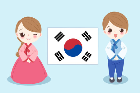 Cartoon Korea people on the blue background.のイラスト素材