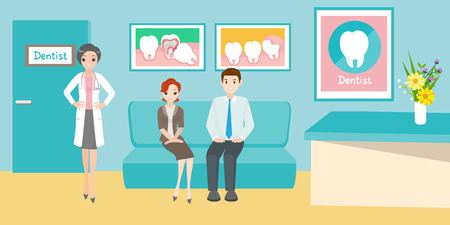 Cartoon dentist with patient in the clinicのイラスト素材