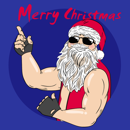 cute cartoon santa on the blue backgroundのイラスト素材