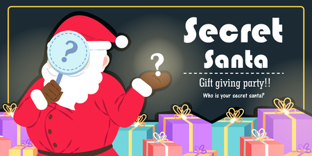 Cartoon secret santa on black backgroundのイラスト素材