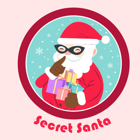 Cartoon secret santa on the pink backgroundのイラスト素材