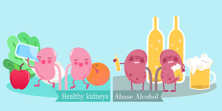 cute cartoon kidney with healthy concept on blue backgroundのイラスト素材