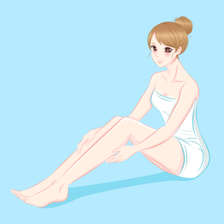 Cartoon woman on blue illustration.のイラスト素材