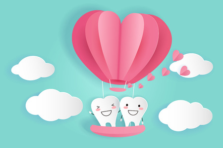 tooth with hot air balloon on the green backgroundのイラスト素材