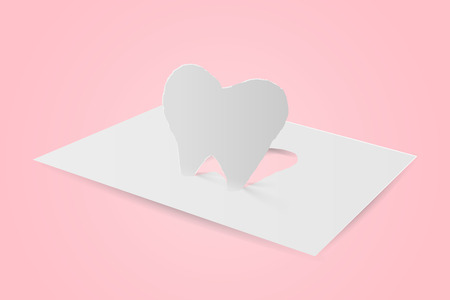 cute cartoon tooth paper art on the pink backgroundのイラスト素材