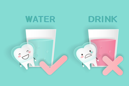 cute cartoon tooth with wear invisible braces concept on the green backgroundのイラスト素材