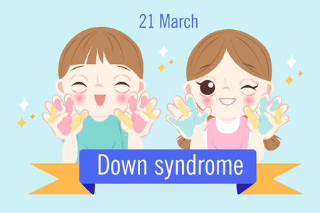 children with down syndrome concept on blue backgroundのイラスト素材
