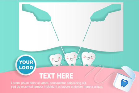 cute cartoon tooth on the blue backgroundのイラスト素材