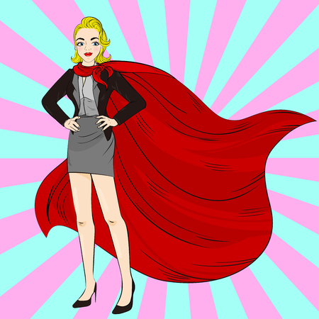 Cartoon super woman on the green background illustration.のイラスト素材