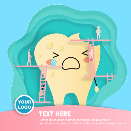 Tooth with decay problem on the blue background illustration.のイラスト素材