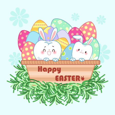 Cute cartoon tooth with happy easter for your holiday conceptのイラスト素材