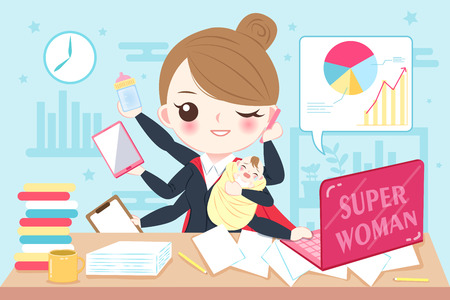 Cartoon super business woman work in the officeのイラスト素材