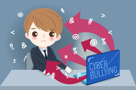 Businessman with cyber bullying on the blue backgroundのイラスト素材