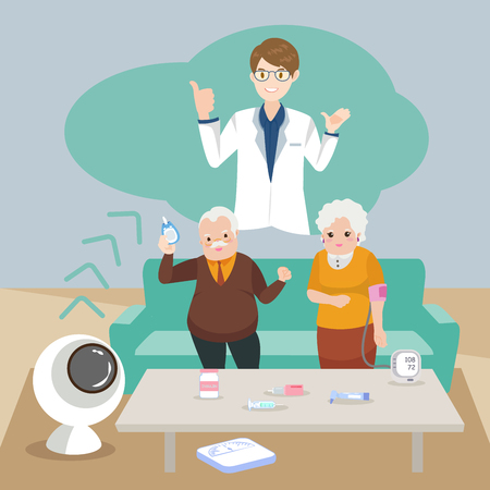 Old people with blood pressure in the homeのイラスト素材