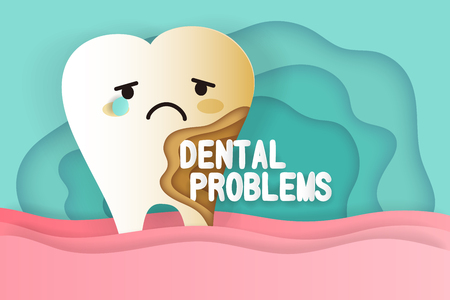 Tooth with decay problems on he green backgroundのイラスト素材