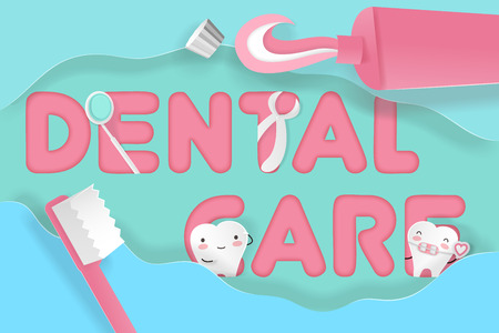 Tooth with dental care on the green backgroundのイラスト素材