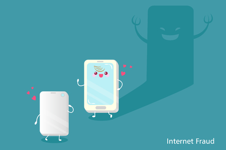 Cartoon internet fraud concept on the blue backgroundのイラスト素材