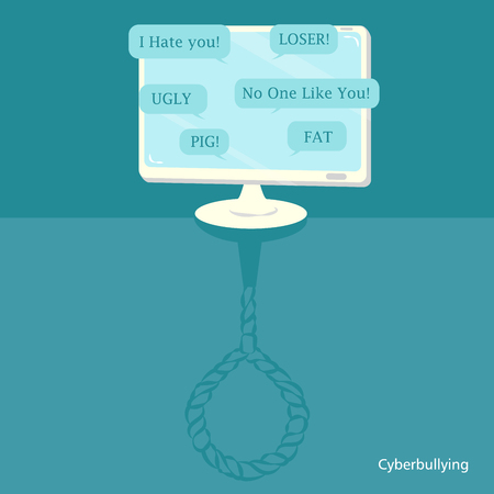 Computer with cyberbullying concept on the blue backgroundのイラスト素材