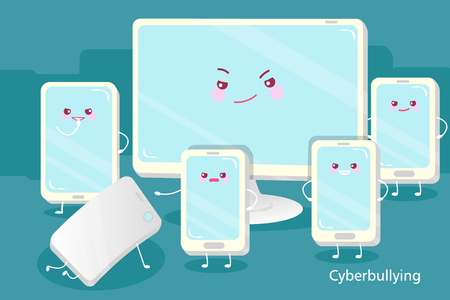 Cartoon cyberbullying concept on the blue backgroundのイラスト素材