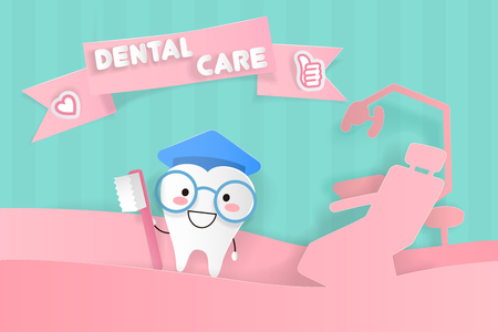 tooth with dental care concept on the green backgroundのイラスト素材