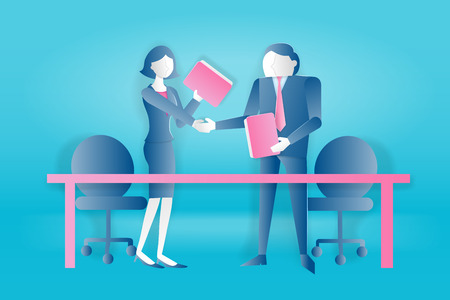 Business people with team work concept with paper work  on the blue backgroundのイラスト素材