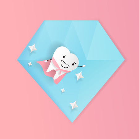 Cute cartoon tooth on the pink backgroundのイラスト素材