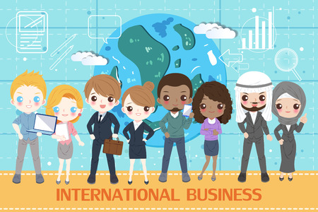 People with international business on the blue background.のイラスト素材
