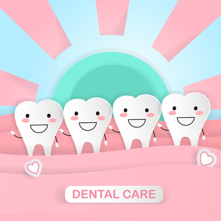 Tooth with dental care on the pink background.のイラスト素材