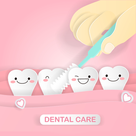 Cute cartoon tooth with dental care concept.のイラスト素材